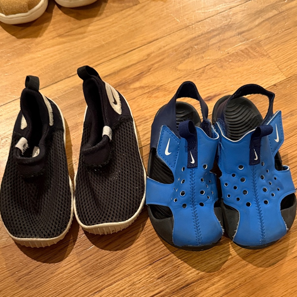 Nike Kids Black Slip-Ons and Blue Sandals